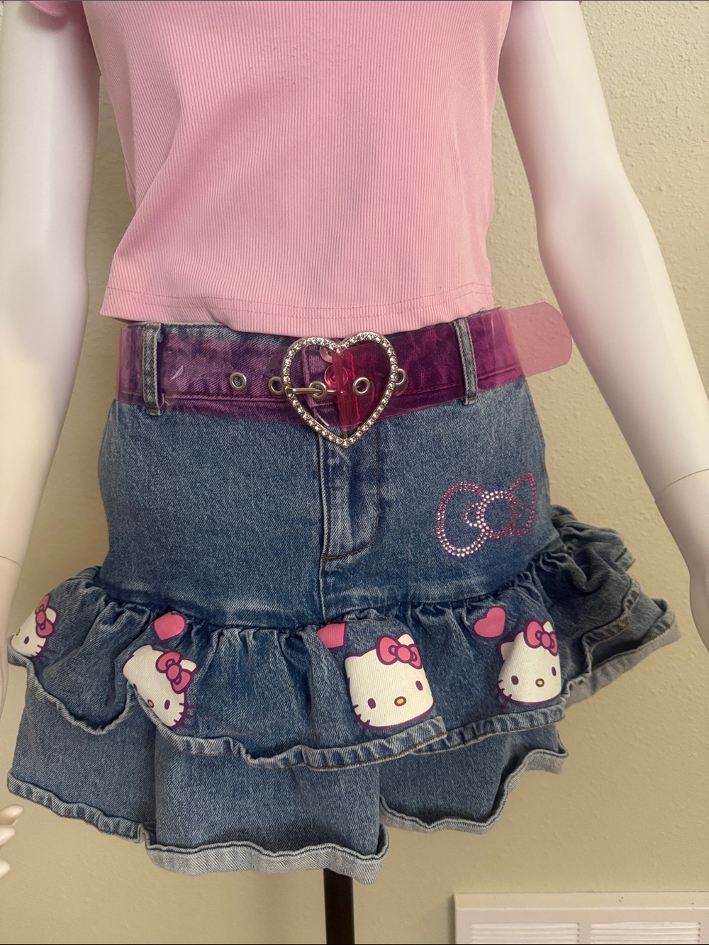 Hello Kitty Denim Mini Skirt with Pink & Purple Accents